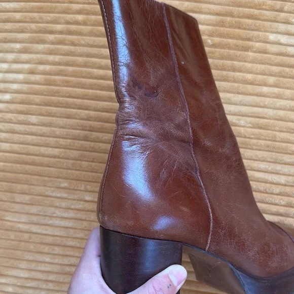 Boho Chestnut Brown Faux Leather 70s Platform Ankle Boots US Size 6 - Picture 7 of 7